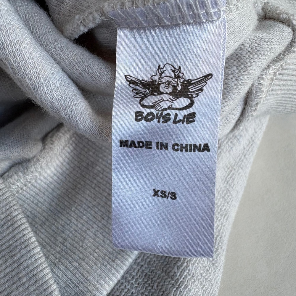 Boys Lie Angel Devil Graphic Hoodie Grey XS S Oversized Streetwear Sweatshirt - Picture 7 of 8